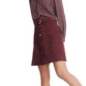 Kate Spade A line mini skirt 100% goat leather belted snaps maroon wine